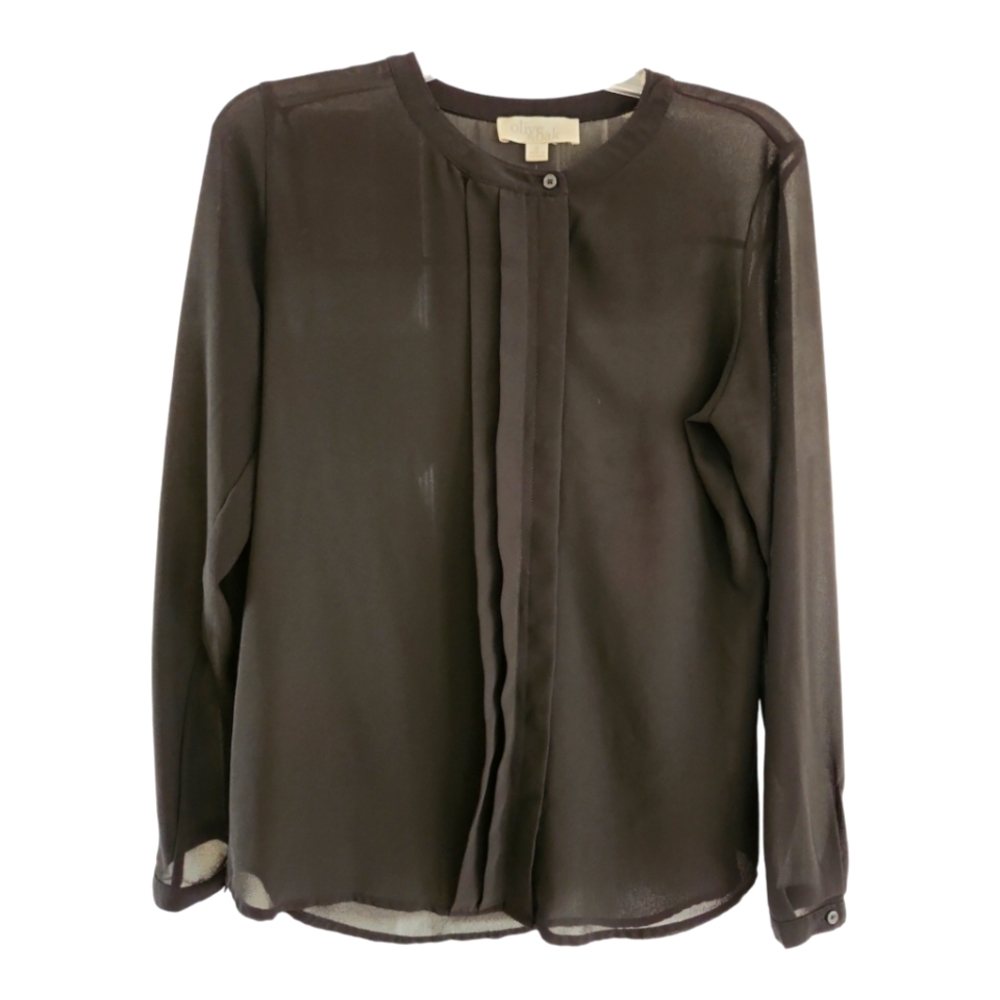 Semi Sheer Black Blouse Size S Long Sleeves Olive & Oak
